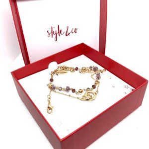 [NWT] Style & Co Gold-Tone & Purple Linked Ring Beaded Bracelet Set